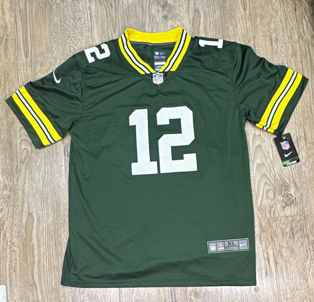 Nike NFL Green Bay Packers Aaron Rodgers #12 Jersey Mens XL Green Yellow White